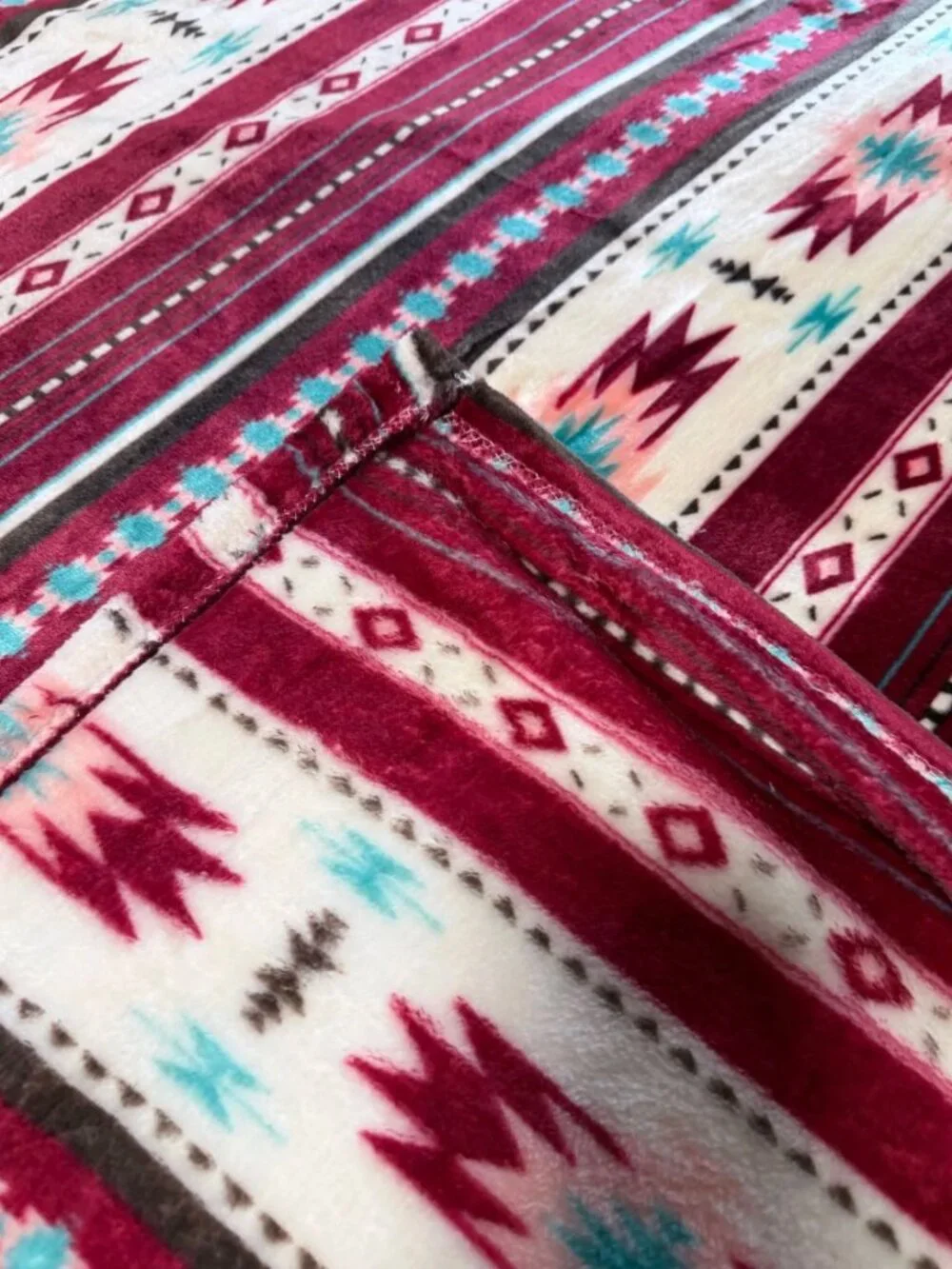 Burgundy Southwestern Stripe Aztec Tribal Throw Blanket - Home Bedding
